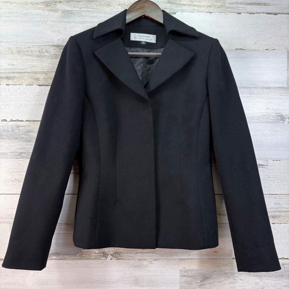 Tahari Arthur S. Levine Womens Black Wool Blend Snap Front Blazer Jacket Size 4‎